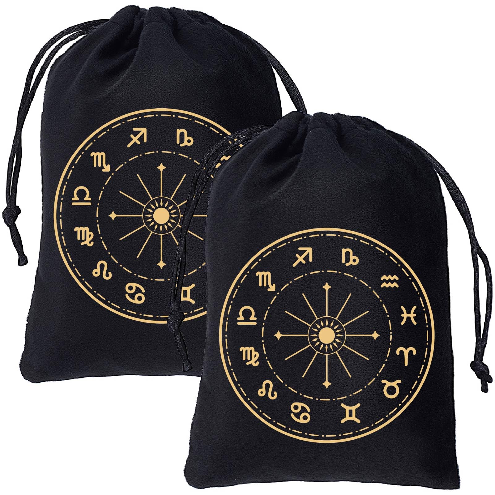 CREATCABIN 2Pcs Tarot Cards Bags Velvet Drawstrings Bags Dice Tarot Cards Holder Pouches Black Constellation Tarot Jewelry Storage Bag Wrap for Enthusiasts Crystals Dices Witchcraft 5x7Inch