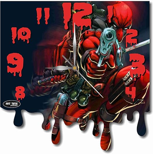 Amazon Com Art Time Production Deadpool 11 8 Handmade Unique Wall Clock Get Unique Decor For Home Or Office Best Gift Ideas For Kids Friends Parents Home Kitchen