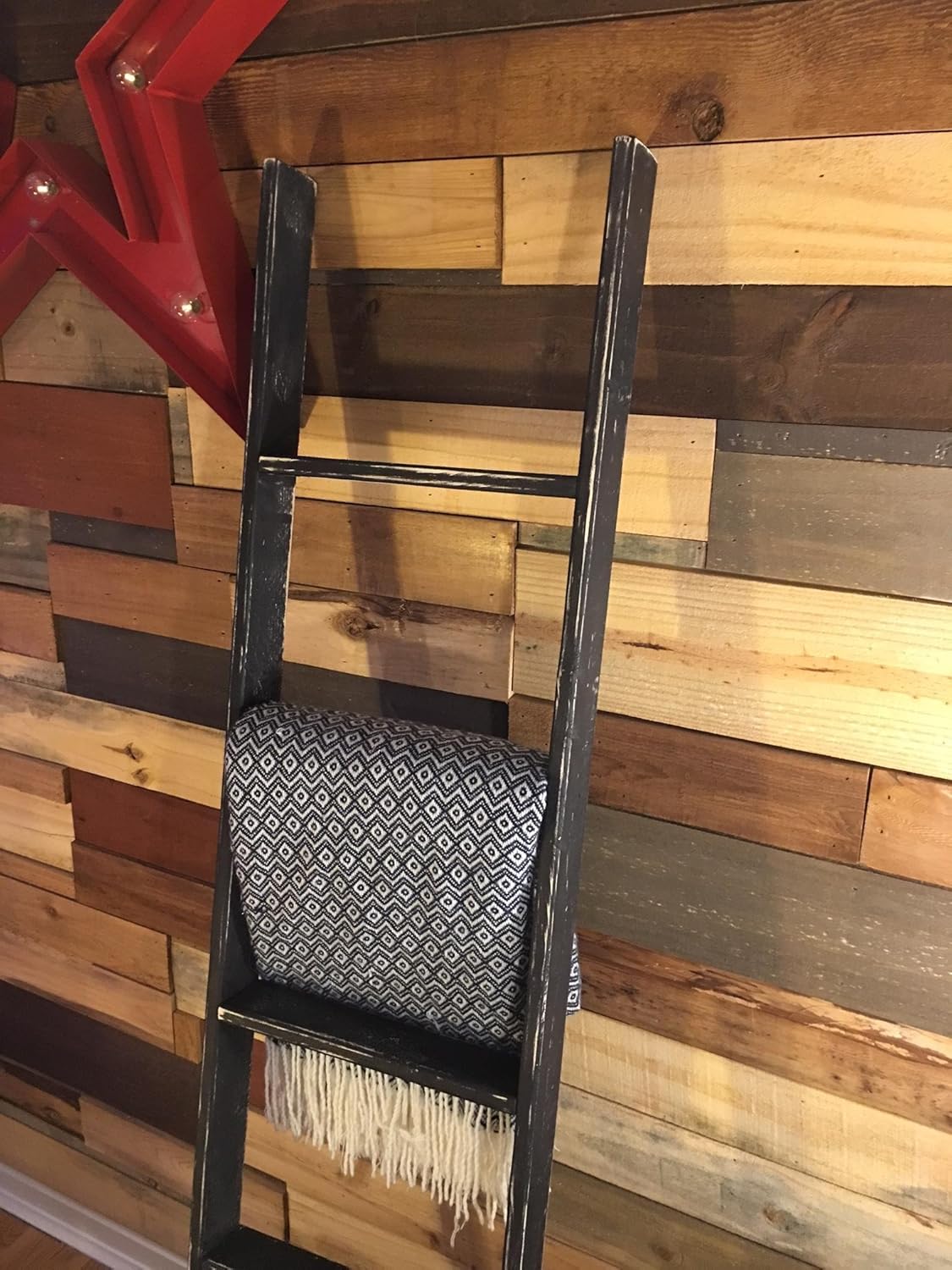 Rustic Reclaimed Wood Ladder, 60" Distressed Blanket Ladder, Quilt Rack, Vintage
