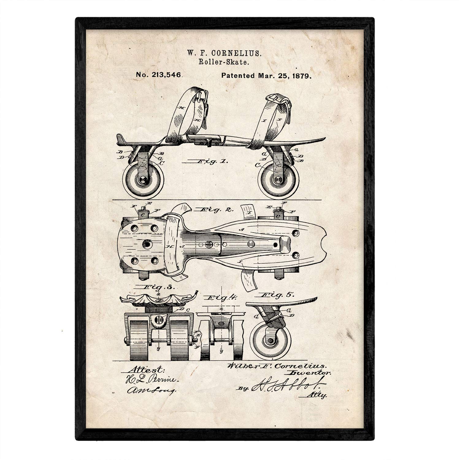 Nacnic Poster patent Patin. Sheet with old design patent in A3 size and vintage background
