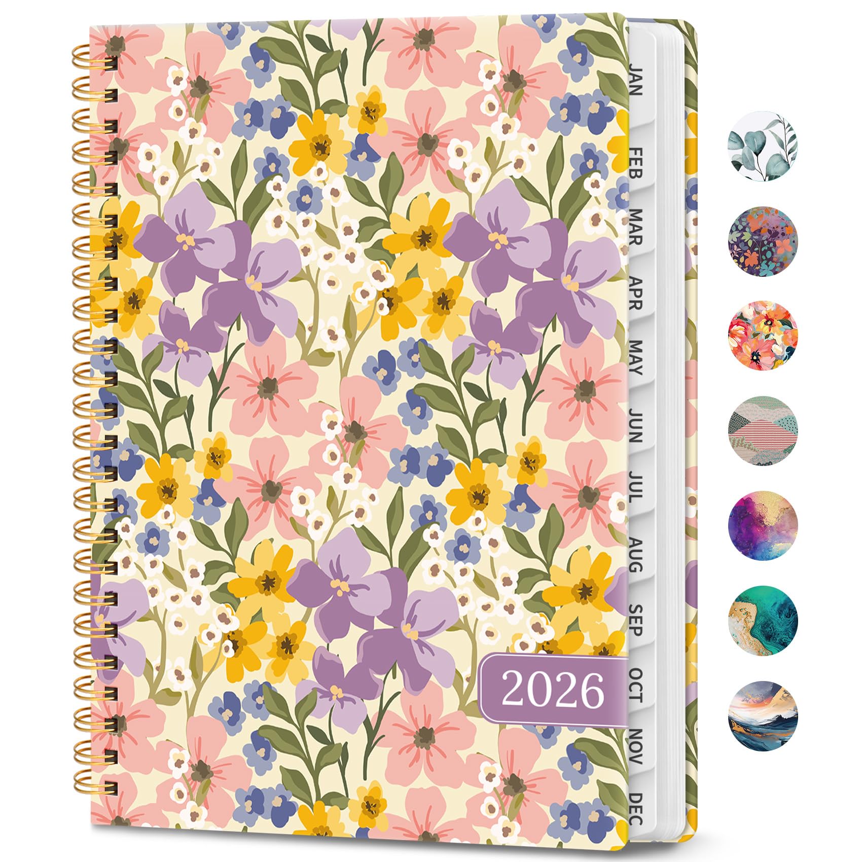 Photo 1 of 2026 Planner, Weekly and Monthly Calendar Planner Book, January 2026 - December 2026, Hardcover Spiral Planner with Monthly Tabs, Notes Pages, Perfect for Women & Men, A5 (6.4" x 8.5") - FLoral