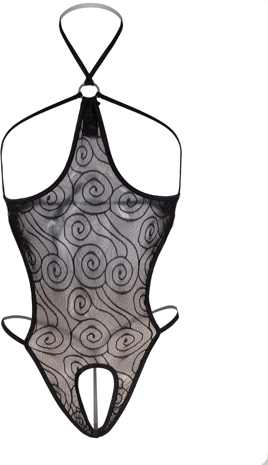 Cupless Swirl Mesh Lingerie Teddy