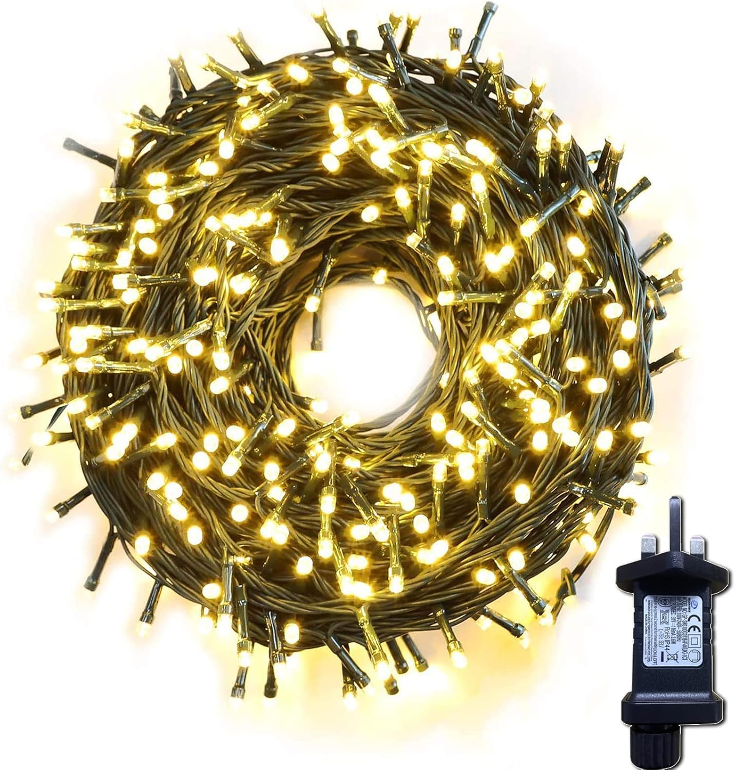 Gresonic 2000 LED 40m/131.3ft Christmas Tree Fairy Lights Warm White Indoor, 8 Modes Timer Green Cable Wire String Twinkle Light, Waterproof Plug in Mains Powered for Garden Fence Decorations
