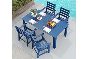 GREENVINES 5-Piece Outdoor Dining Set | HDPE | Patio Table and Chairs Sets for 4 | Patio Furniture | All Weather | Umbrella Hole | Blue| for Backyard Poolside Garden