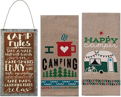 Happy Camper Decor Camper Dish Towels And Camping Rules Sign