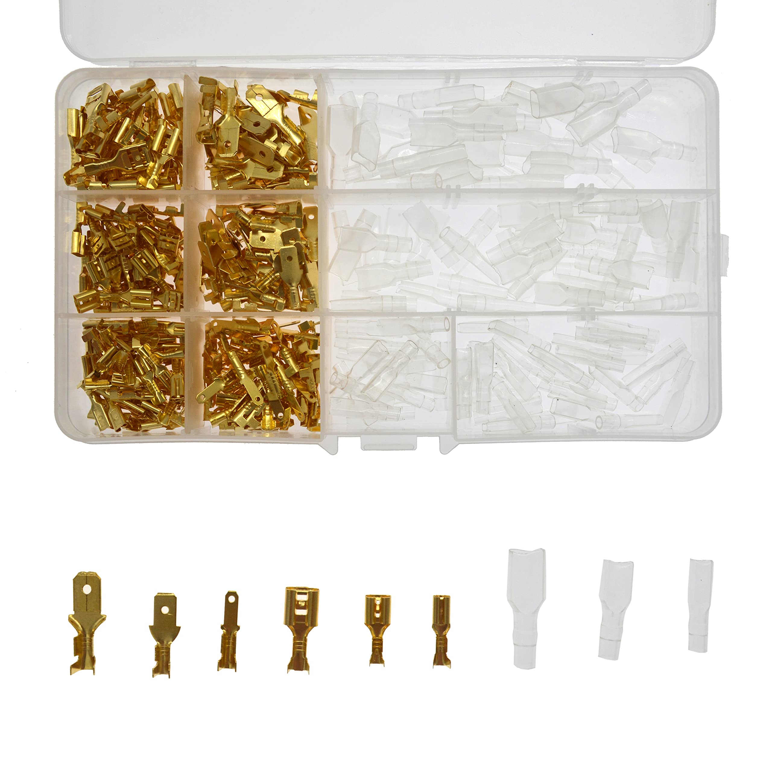 Solnoa 360pcs Crimp Terminal Connector Kit with Insulating Sleeve, Electrical Wire Connector, 2.8mm, 4.8mm and 6.3mm Male and Female Crimping Terminals