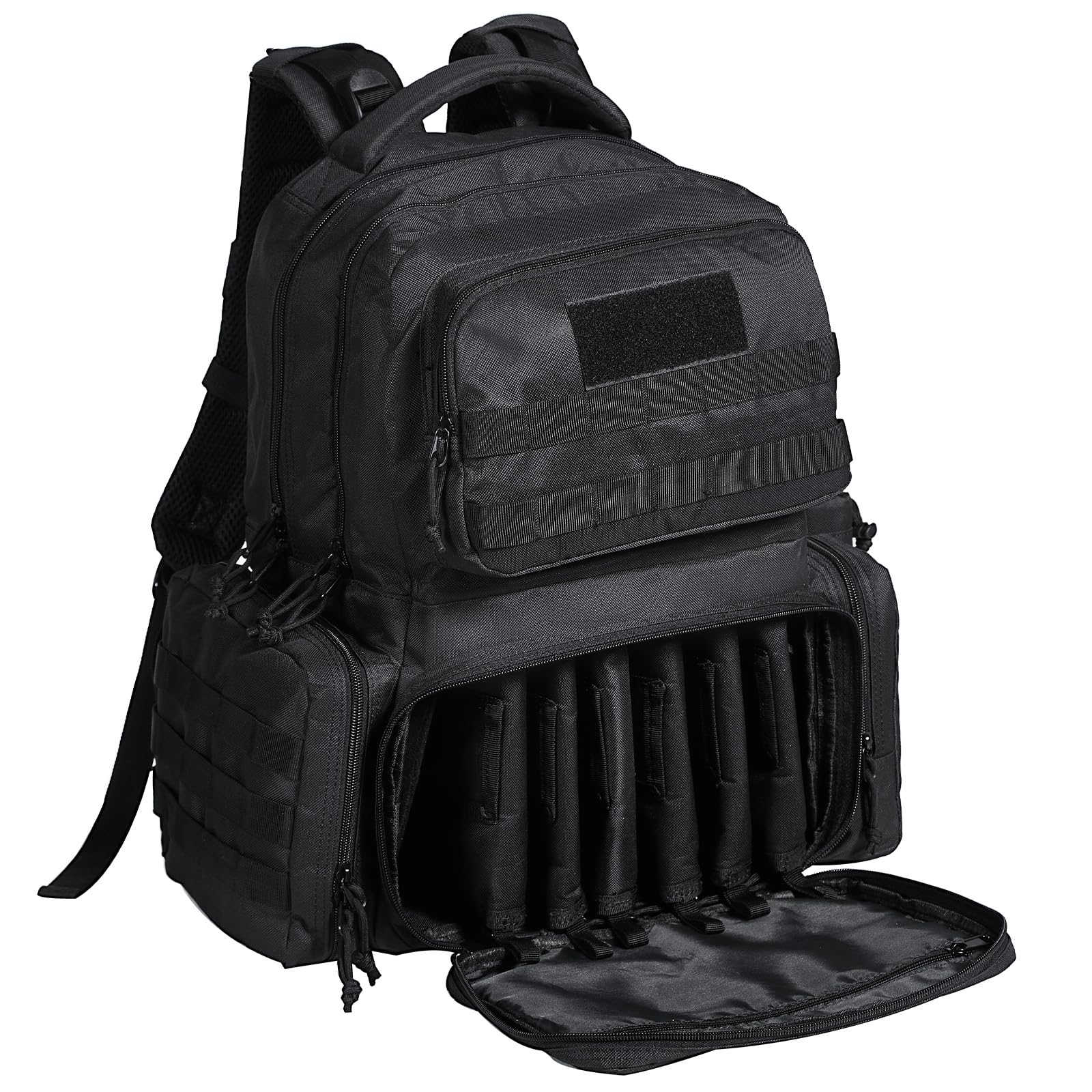 Photo 1 of VEVOR Tactical Range Backpack for 6 Pistols, Gun Backpack with 6 Independent Pistol Bags & 10 Magazines, Pistol Backpack for Outdoor Hunting Shooting, Range Bag for Handguns Lockable Zipper, Black