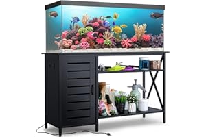 WARCAT 55-75 Gallon Aquarium Stand, Fish Tank Stand, Support up to 1200 lbs, 52" L x 19.68" W Tabletop, Built-In Power Outlet, Dual Storage Cabinets and Shelves (Black)