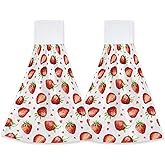 Cute Strawberry Kitchen Hand Towels Hand Tie Towels Set of 2 PCS Dish Towels with Loops Tea Bar Dish Cloths Towel for Bathroom Home