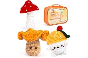Crochetobe Crochet Kit for Beginners, Crochet Kits Include Easy to Follow Instructions and Video Tutorials, Complete Beginner Crochet Kit for Adults Kids, 3 PCS Cute Crochet Mushrooms