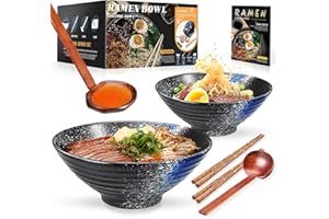 YTLEMON Ramen Bowls Set of Ceramic, 2 Sets of 34 Ounces Large Japanese Serving Bowls with Chopsticks and Spoons for Pho Pasta, Essential Dinnerware for New Apartments Suitable as Housewarming Gifts