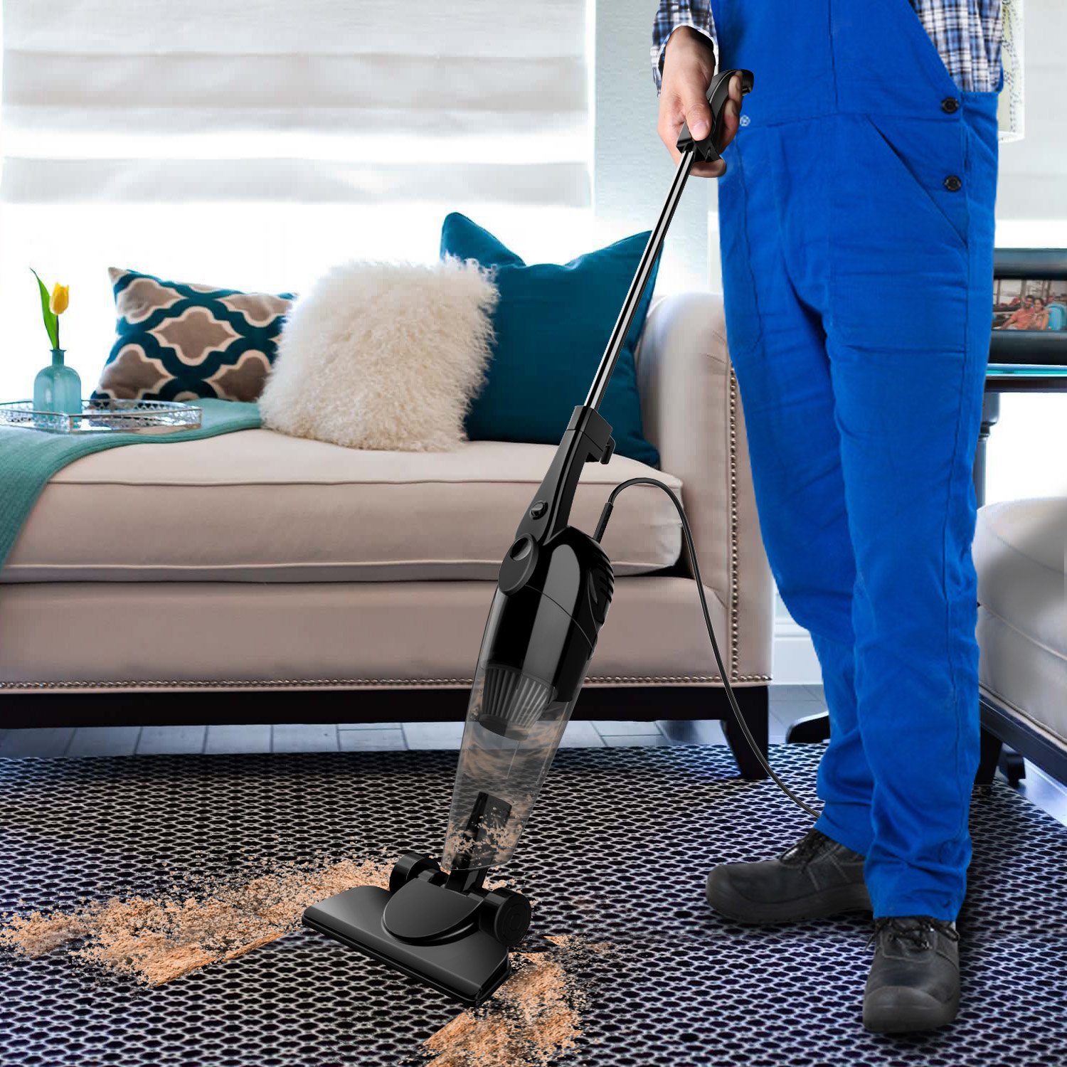 2 in 1 Stick and Handheld Vacuum 600W Corded Upright Lightweight Stick Vacuum and Handheld Vacuum Cleaner with HEPA Filtration Crevice Tool and Brush Accessories