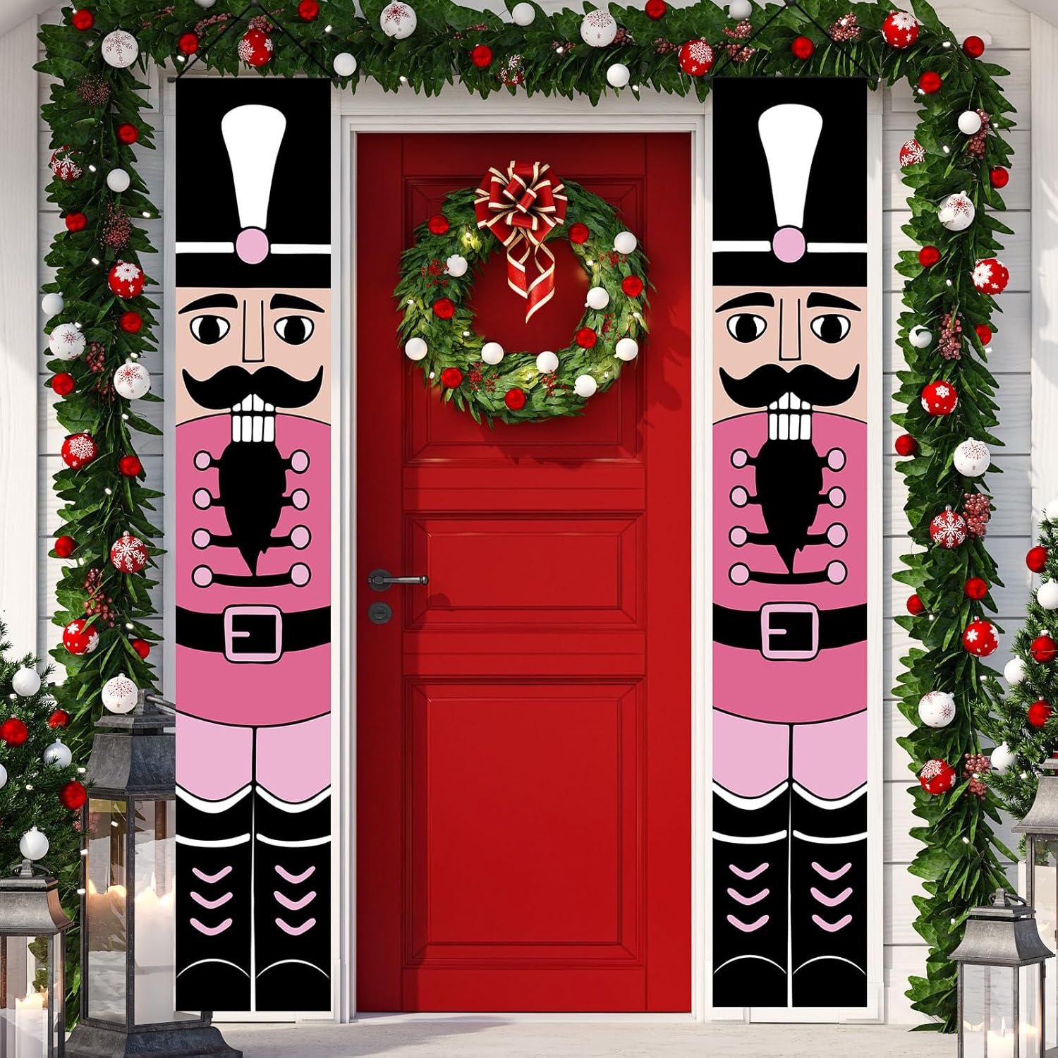 Nutcrackers - Pink Nutcracker Christmas Decorations Pink Nutcracker Porch Banner Outdoor Christmas Nutcracker Decorations and Supplies for Home Party