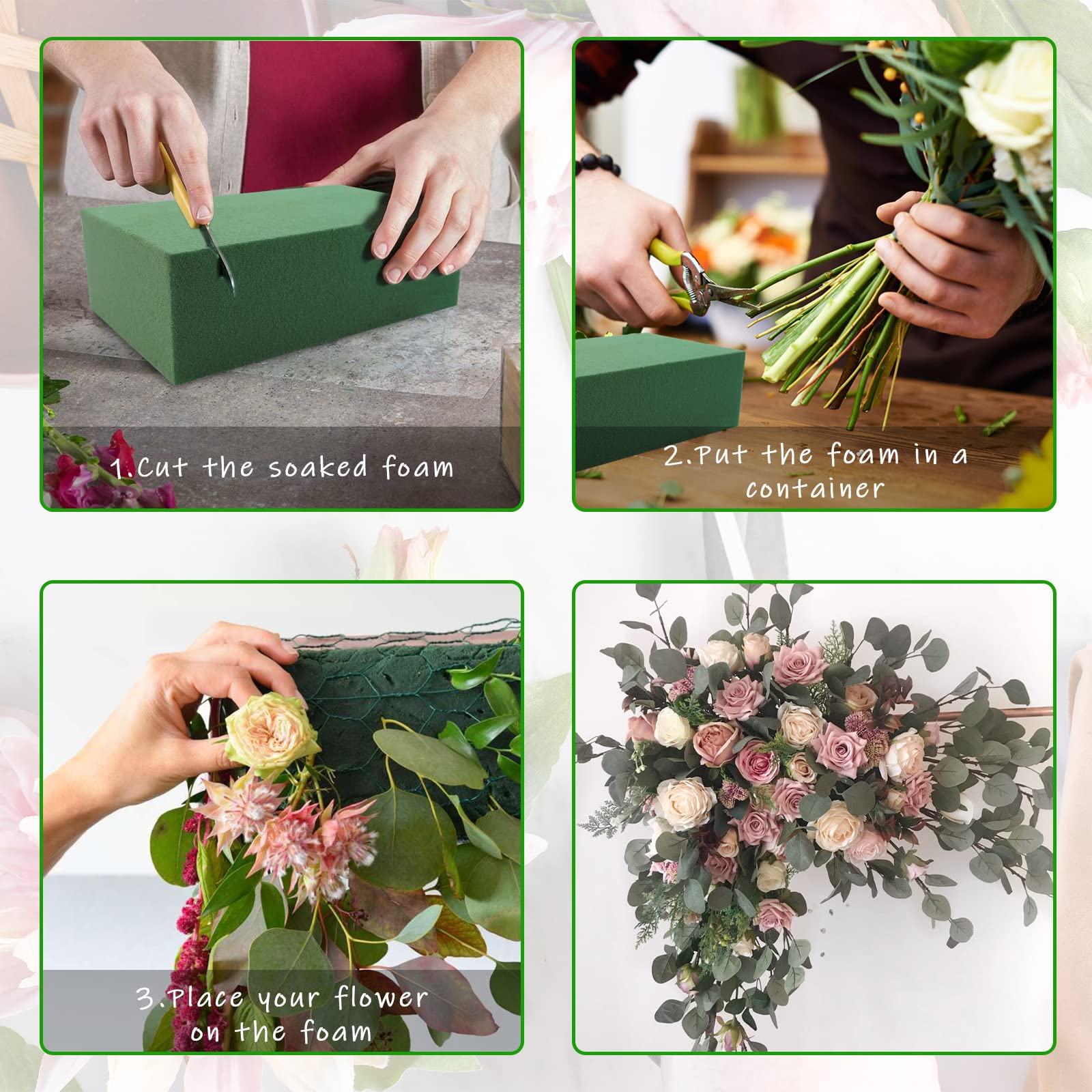 Prashent 3Pcs Floral Foam Blocks,Green Wet Dry Flower Foam Plant Foam for Fresh & Artificial Flower Arrangements DIY Craft 5.5”L x 3.1”W x 1.7”H