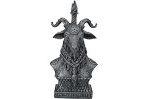 Pacific Giftware Mystical Baphomet Bust with Horns and Braided Beard, Artificial Stone, 20.5 cm, Black-Grey, Statue