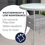 CASARIA Round Coffee Table 60cm Grey Poly-Rattan with Glass Top view 3