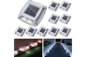 ETETALE Solar Driveway Lights 10 Pack, Solar Powered IP68 Waterproof Dock Lights, 4 LED Driveway Markers Deck Light for Dock, Pathway, Walkway, Sidewalk, Garden, Yard, Stair, Marine Use (White)