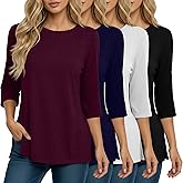 Xaatren 4 Pack 3/4 Sleeve Tunic Tops for Women Side Slit T Shirts Round Neck Loose Fit Casual Basic Tunics Wear with Leggings