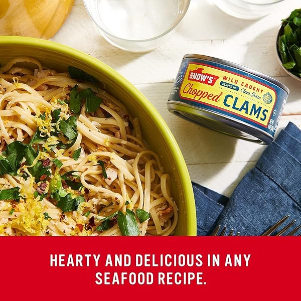 SNOW’S WILD CAUGHT CHOPPED CLAMS CANNED, 6.5 OZ CAN – 5G PROTEIN PER SERVING – GLUTEN FREE, KETO FRIENDLY, 99% FAT FREE