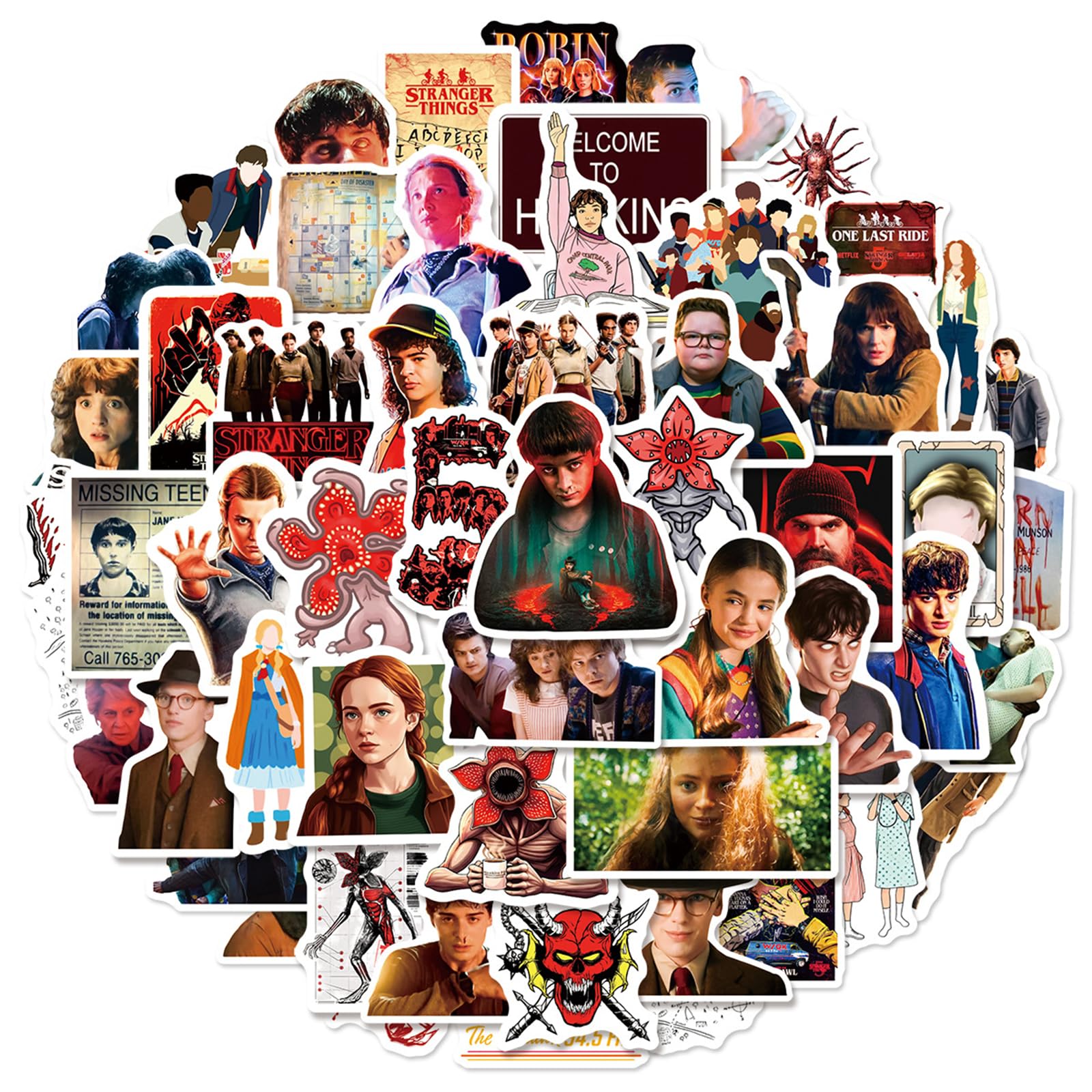 50pcs American TV Series Stranger Stickers for Waterproof Decal for Water Bottle,Adult Teen Travel Case, Laptop, Guitar, Skateboard, Phone, Computer, Bike, Notebook, Helmet (GQWY)