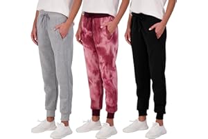 Real Essentials 3 Pack: Women's Ultra-Soft & Warm Fleece Joggers (Available in Plus Size)