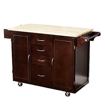 Target Marketing Systems Two Toned Country Cottage Rolling Kitchen Cart With 4 Drawers 2 Cabinets 1 Towel Rack 1 Spice Rack And An Adjustable Shelf Espresso Natural Amazon In Home Kitchen