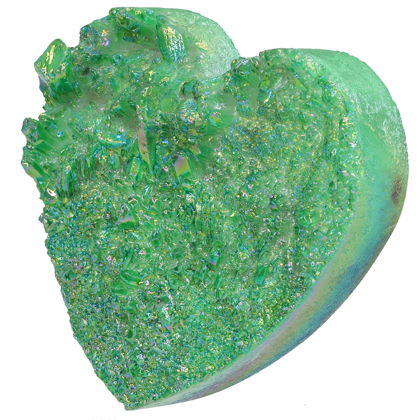 mookaitedecor Titanium Coated Clear Quartz Crystal Cluster Green Crystal Heart Shaped Stone Rock Love Ornament Party Wedding Decor, Raw Crystals and Gemstones Small Love Heart Crystal Room Decor