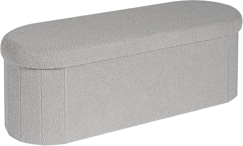 Bonlife Folding Ottoman Storage Bench Boucle Grey 100L 110x38x38cm