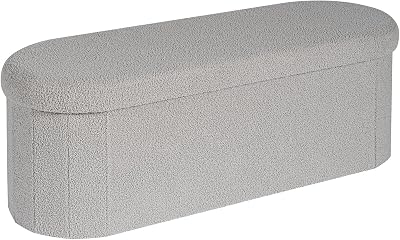 Bonlife Folding Ottoman Storage Bench Boucle Grey 100L 110x38x38cm