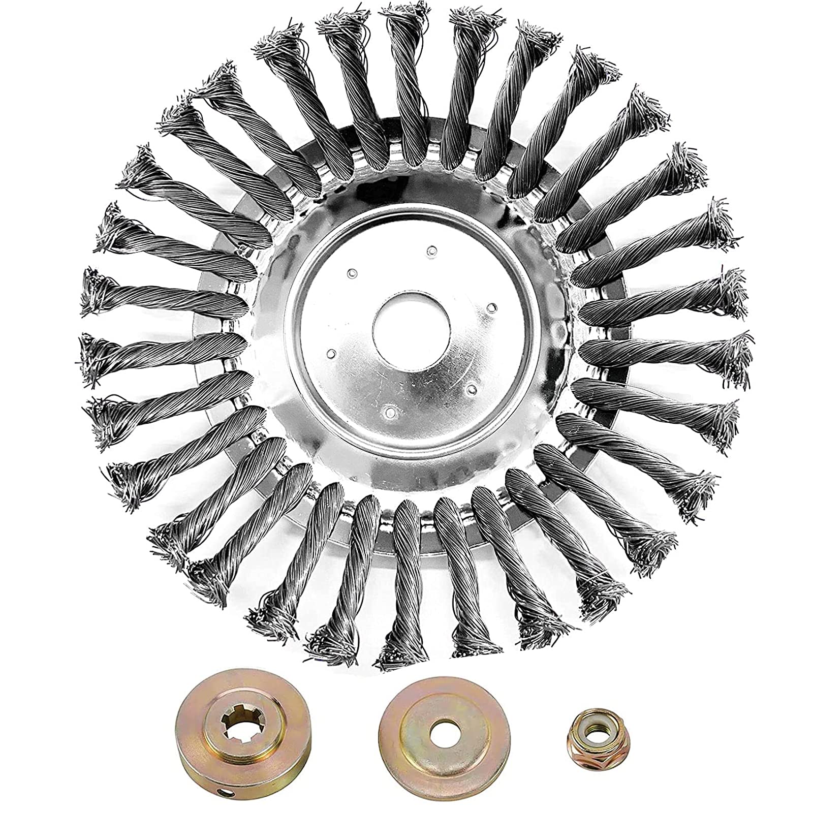 BGTOOL Outdoor LuckyHH 6 inch Rotary Weed Brush Joint Twist Knot Steel Wire Wheel Brush Disc Trimmer Head 25.4mm x 150mm Universal fit Straight Shaft Brushcutter Trimmer