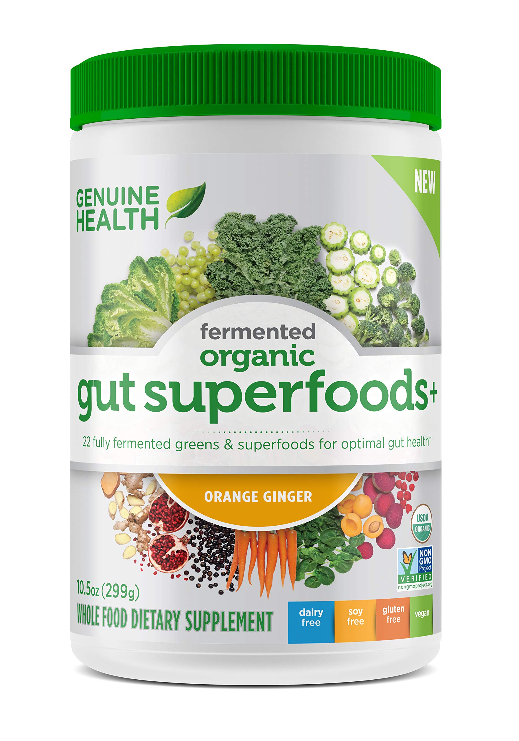 Genuine Health Fermented Organic Gut Superfoods+, Orange Ginger, Vegan