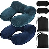 Sintuff 2 Pack Inflatable Travel Pillow for Airplanes Inflatable Neck Flight Pillows with Compact Bag and Blindfold for Traveling, Airplane, Train, Car, Office(Peacock Green and Blue)