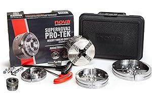 Nova 23108 Pro-Tek Supernova 2 Wood Lathe Chuck Bundle with Pro-Tek 2" Jaw Set, 4" Bowl Jaw Set, 5" Bowl Jaw Set, Woodworm Screw, Plastic Case & accessories, bundled with Nova IXNS 1" x 8tpi Insert