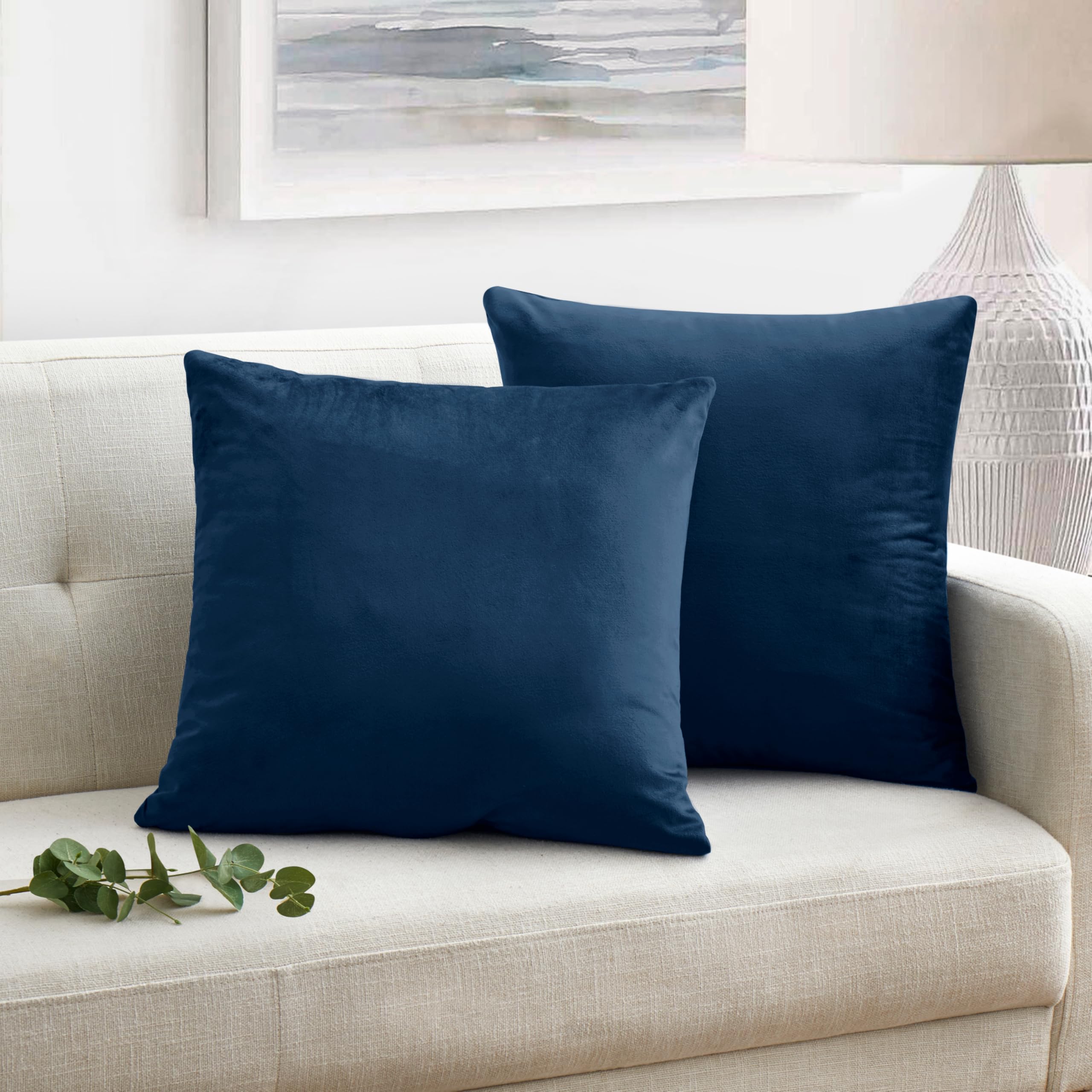 Oxford Homeware Velvet Navy Cushions Cover 45 x 45 (Pack of 2) Square Throw Pillow Cases Decorative Sofa Cushion Covers for Bedroom Couch Car with Invisible Zipper (18 x 18 Inch)