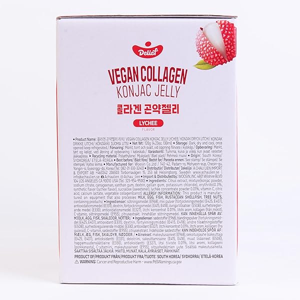DELIEF VEGAN COLLAGEN KONJAC JELLY (LYCHEE FLAVOR) 120G X 10 PACKS – LOW-CALORIE FRUIT GEL SNACK, GLUTEN-FREE, PLANT-BASED, 7 KCAL PER POUCH