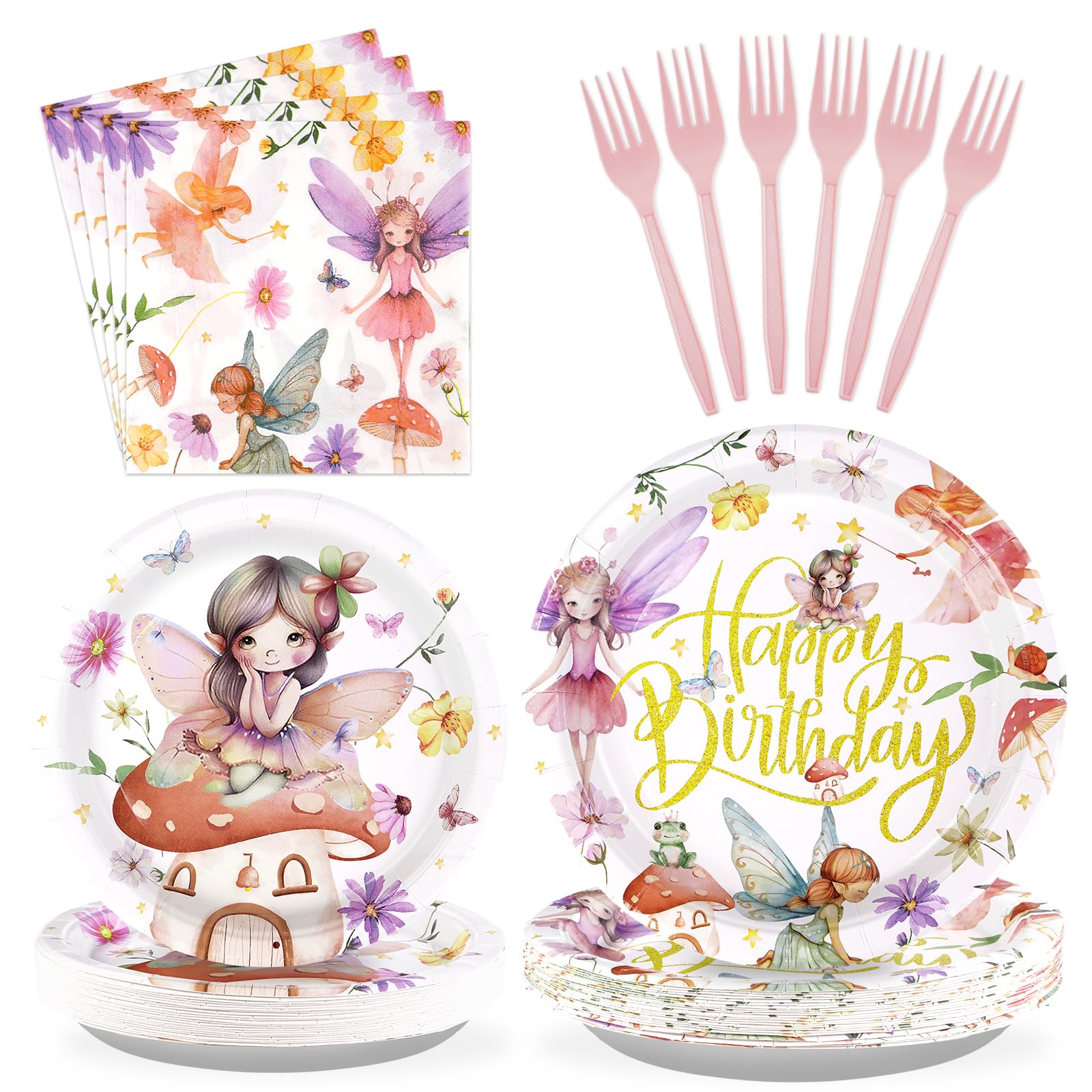 96 Pcs Fairy Plates and Napkins Party Supplies
