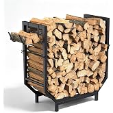 CZMIYRPY Firewood Rack Outdoor 35" H Firewood Rack 27.8 in Metal Wood Rack | Height Adjustable Firewood Rack Indoor Fire Wood Racks Outdoor with Removable Kindling Hooks for outdoor, indoor