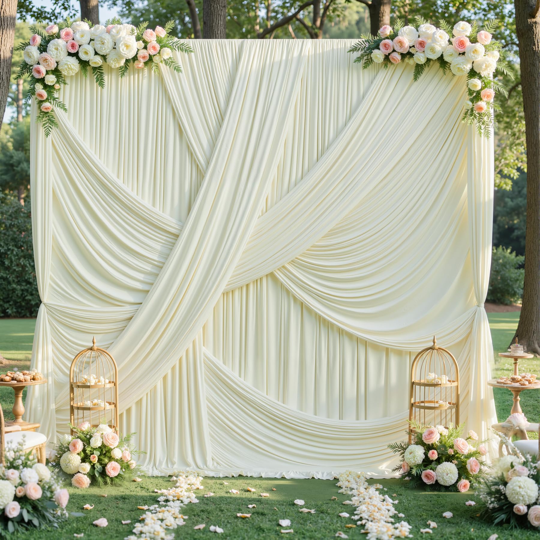 Photo 1 of 10ft×12ft Ivory Backdrop Curtain for Wedding Parties, 2 Panels Wrinkle Free Polyester Photo Backdrop Drapes Back Drop Cloth for Birthday Photography Background