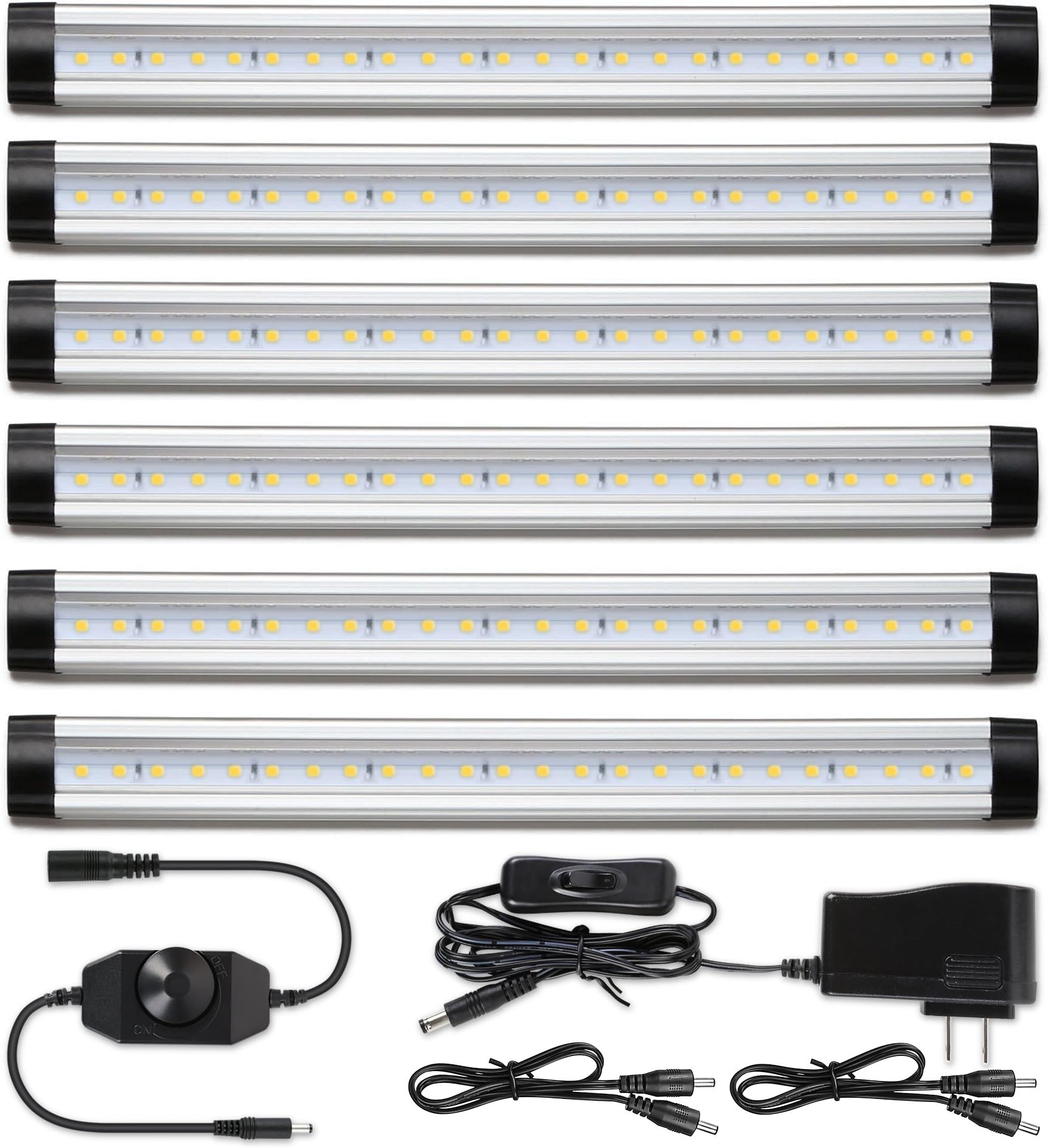 【Limited Time Promotion】Albrillo Under Cabinet Lighting Kit, Dimmable Under Counter LED Light Strips for Kitchen Closet Shelf Cupboard, Warm White 3000K, Plug-in, 6 Pack