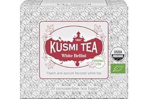 Kusmi Tea - White Bellini - Organic Blend of White Tea, Peach & Apricot - Organic Flavored White Teas - Enjoy Hot or Iced - Smooth, Flavourful Tea - 20 Tea Bags