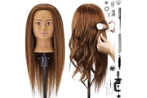 SZCY LLC 100% Human Hair Mannequin Head Hair Styling Training Head Cosmetology Manikin Head Doll Head for Hairdresser with Clamp Holder and Tools