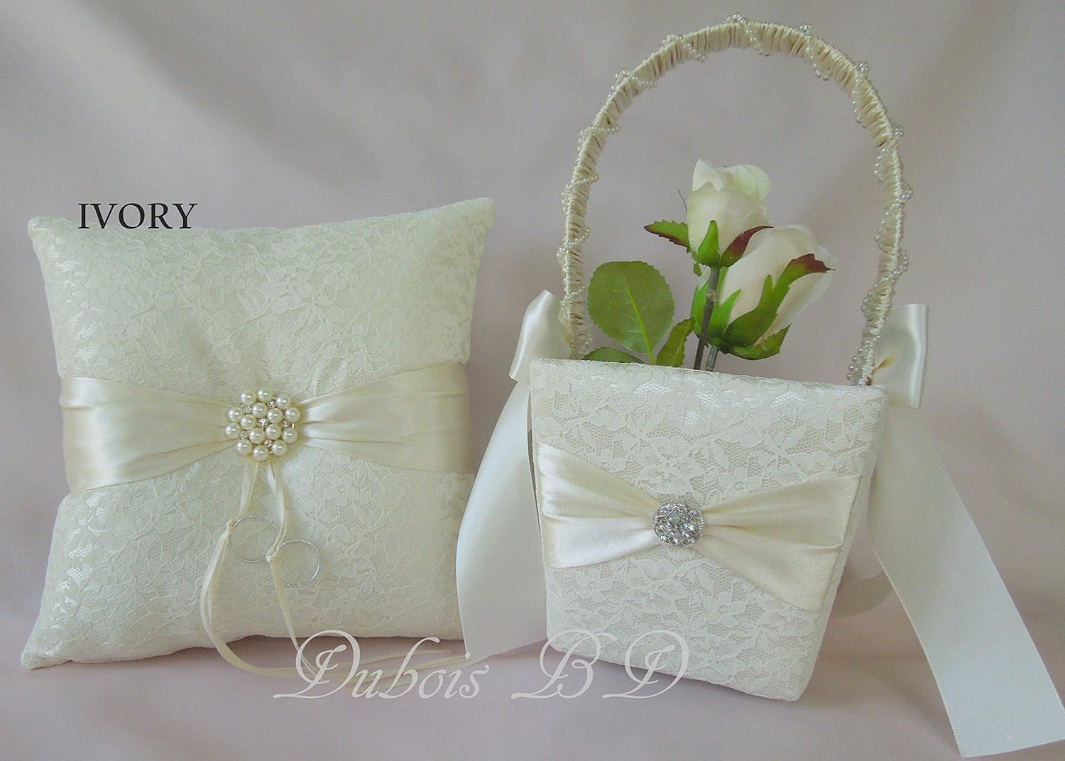 Amazon Com Wedding Ring Bearer Pillow And Flower Girl Basket 2 Pc