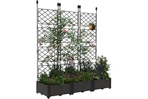 GARVEEHOME 3 PCS Raised Garden Bed with Trellis, 50 in W x 63"Tall Plastic Planter Box for Climbing Plants, Outdoor Vertical Garden with Privacy Screen for Patio, Balcony, Backyard – Sturdy & Lightweight