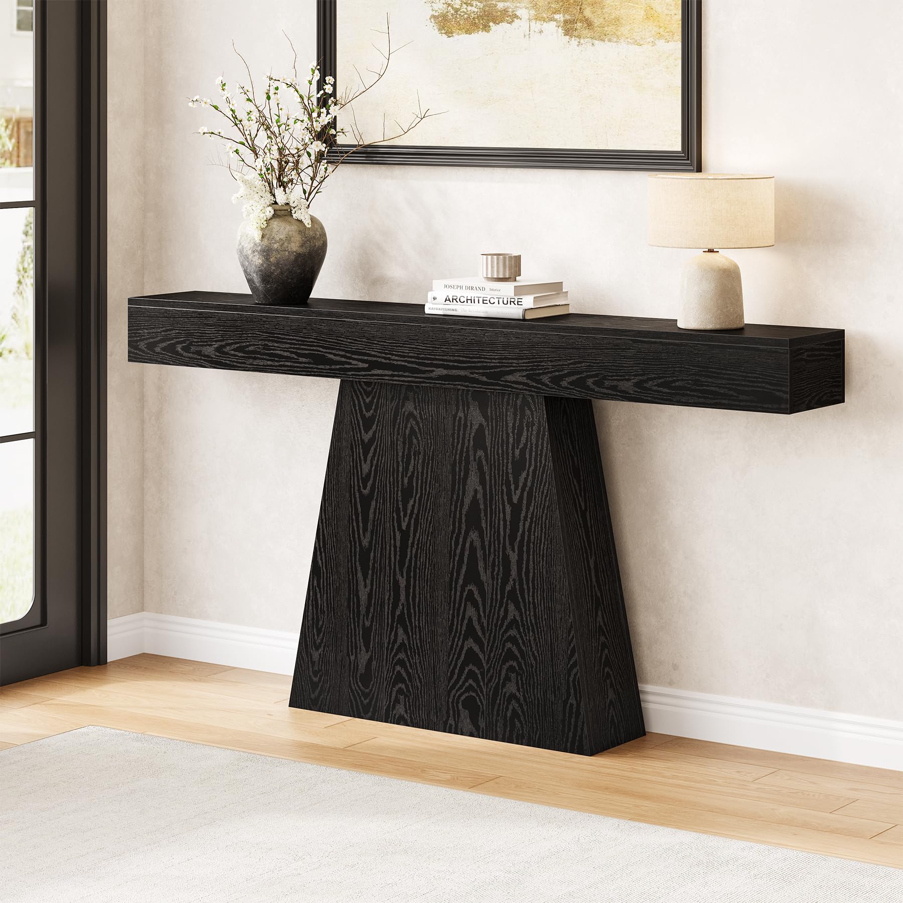 Photo 1 of ***TRUCK/TRAILER PICKUP ONLY*** LITTLE TREE 63" Entryway Table, Modern Black Wooden Console Table with Trapezoidal Base for Living Room, Entrance, Hallway, Foyer, Behind The Couch