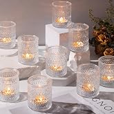 Glass Votive Candle Holders 15 Pack, Clear Tea Light Candle Holders | Vintage Glass Tealight Candles Holder Bulk for Autumn, Thanksgiving Table Centerpieces, Christmas Decor