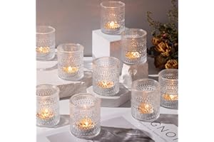 SIMEITOL 15Pcs Glass Votive Candle Holders, Clear Tea Light Candle Holders Vintage Tealight Candle Holder Bulk for Autumn, Thanksgiving Table Centerpieces, Christmas Decor (Clear)