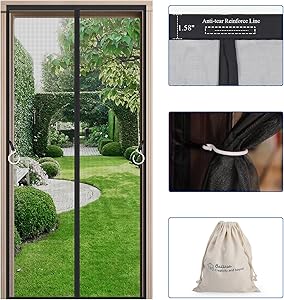 Ballesa Magnetic Screen Door with Hook, Reinforced Fiberglass Mesh, Super Durable, Full Frame Hook&Loop Throughout Bottom, Hands Free,Pets and Kids Friendly, Fit into Door Size 34-35x82 Inch -Black