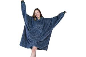 MIZZEO Microfiber Wearable Blanket, Oversized Light Wearable Blanket Hoodie for Adults, Cozy Soft Warm Plush Hooded Blanket Gifts for Women, One Size Fits All (Navy)