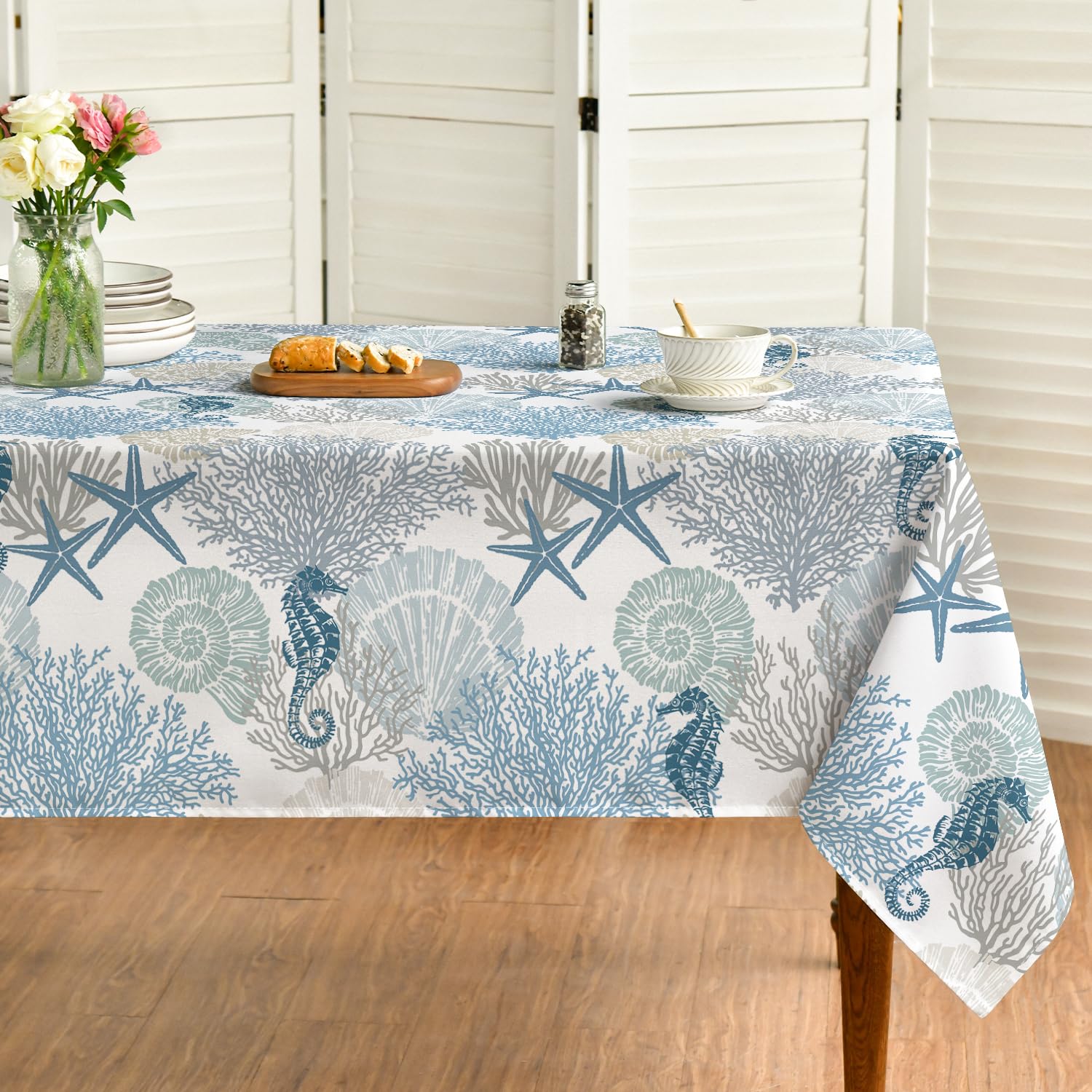 Photo 1 of ********STAINED*******
Horaldaily Summer Tablecloth 60×84 Inch Rectangular, Sealife Blue Beach Washable Table Cover for Party Picnic Dinner Decor
