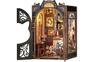 Cutefun Book Nook Kit - DIY Miniature House Kit for Bookshelf Decor, Book Nook Kits for Adults & Beginners, 3D Wooden Puzzle Dollhouse, Ideal Gift for Family and Friends (Count Cat's Study)